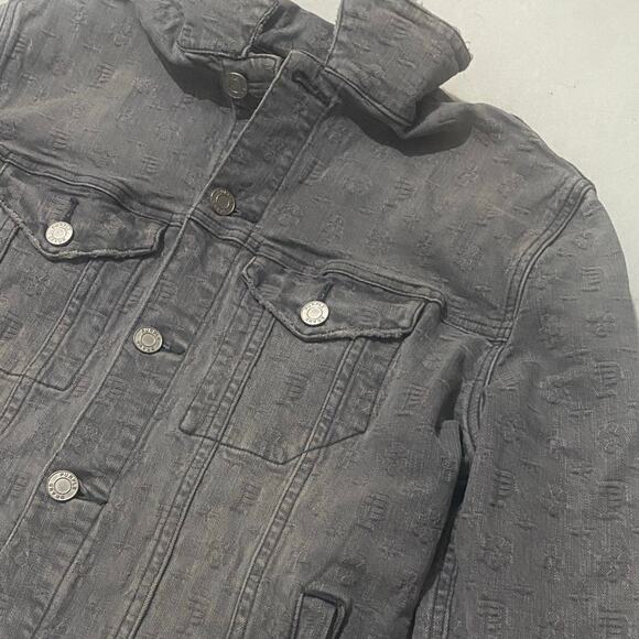PURPLE BRAND P024 Washed Grey Jacquard Trucker Denim Jacket - Picture 2 of 8